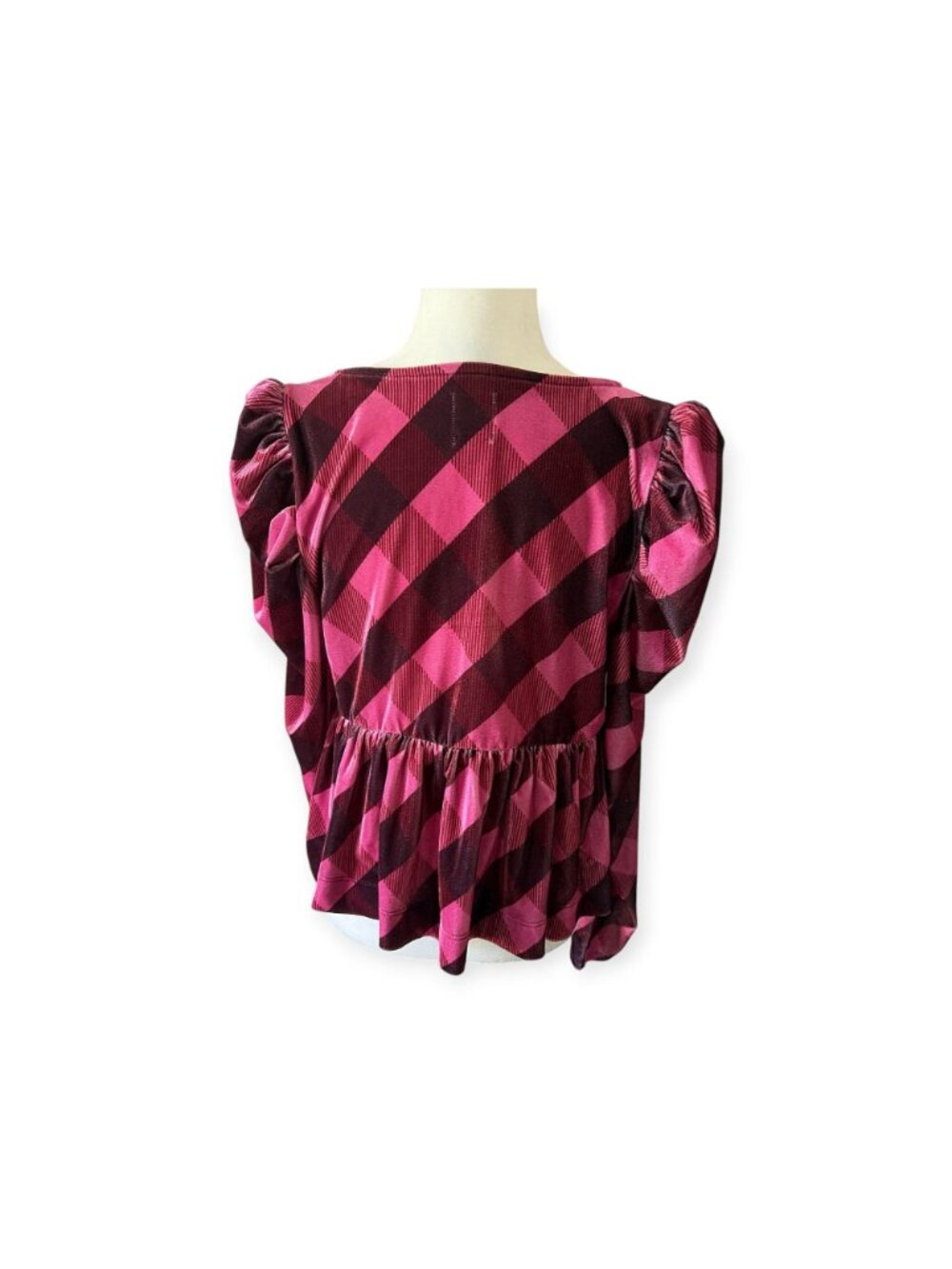 Anthropologie Maeve Velvet Plaid Babydoll Blouse Pink Goth Whimsygoth Grunge L - Picture 4 of 10